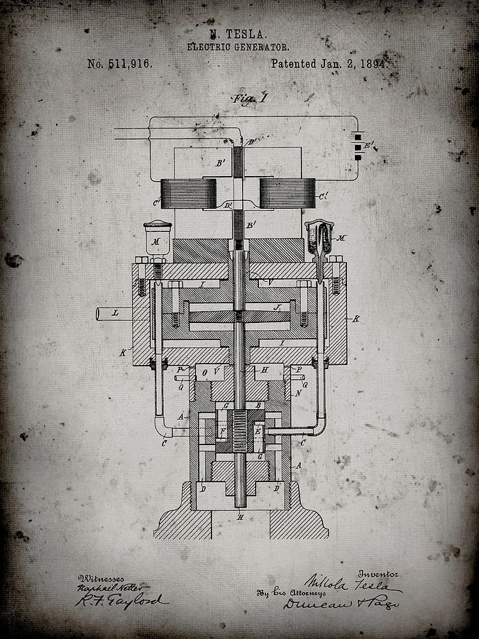 Pp463-faded Grey Tesla Electric Generator Poster Digital Art by Cole ...