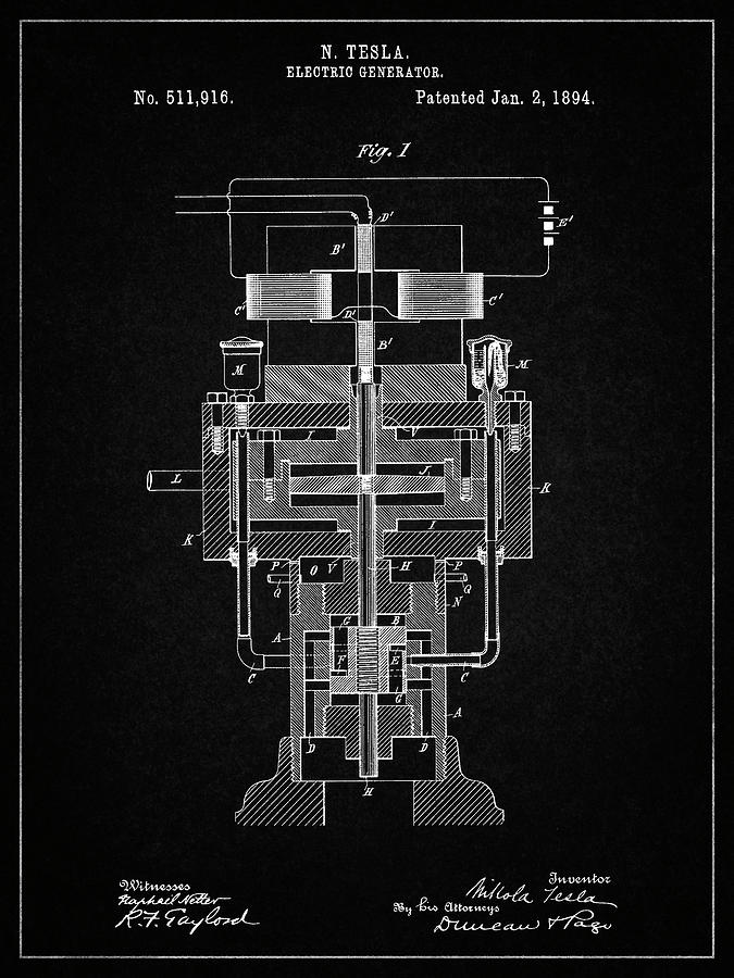 Objects Digital Art - Pp463-vintage Black Tesla Electric Generator Poster by Cole Borders