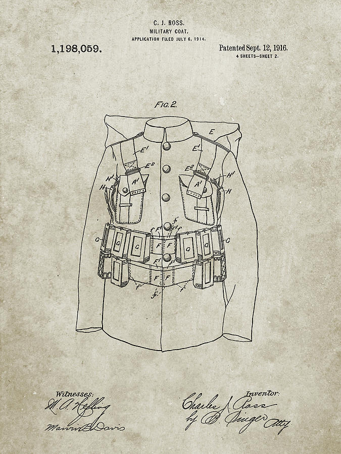 Clothing Digital Art - Pp465-sandstone World War 1 Military Coat Patent Poster by Cole Borders