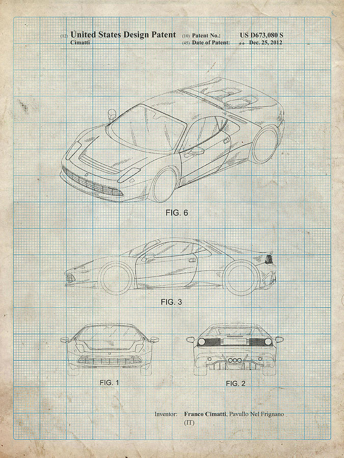 Transportation Digital Art - Pp466-antique Grid Parchment Ferrari 2012 Sp12 Patent Poster by Cole Borders