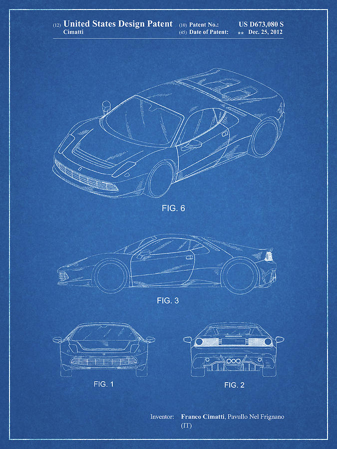 Transportation Digital Art - Pp466-blueprint Ferrari 2012 Sp12 Patent Poster by Cole Borders