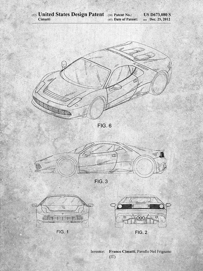Transportation Digital Art - Pp466-slate Ferrari 2012 Sp12 Patent Poster by Cole Borders
