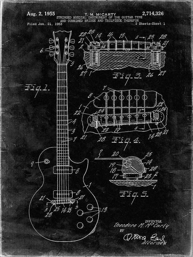 Music Digital Art - Pp47-black Grunge Gibson Les Paul Guitar Patent Poster by Cole Borders