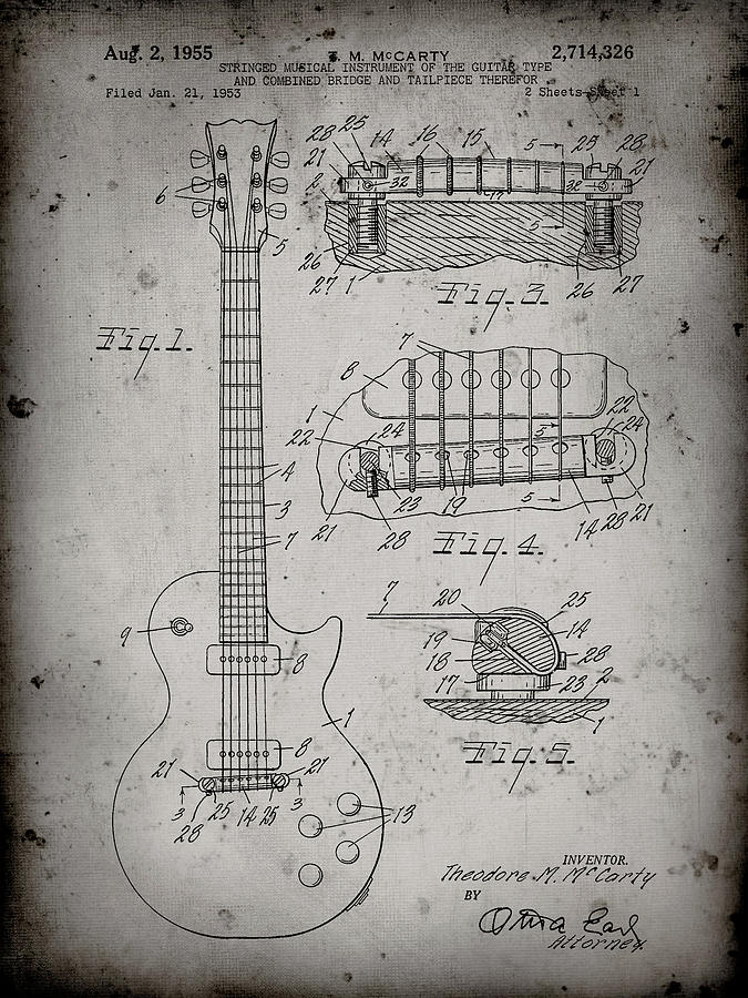Music Digital Art - Pp47-faded Grey Gibson Les Paul Guitar Patent Poster by Cole Borders