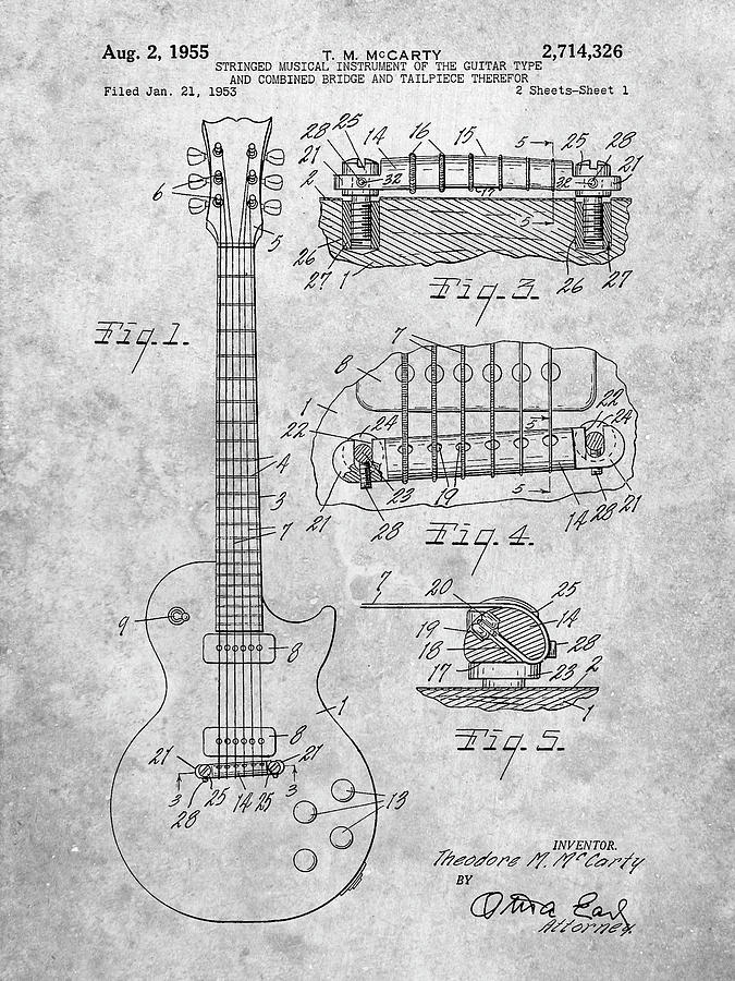Music Digital Art - Pp47-slate Gibson Les Paul Guitar Patent Poster by Cole Borders