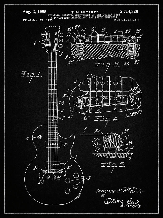 Music Digital Art - Pp47-vintage Black Gibson Les Paul Guitar Patent Poster by Cole Borders