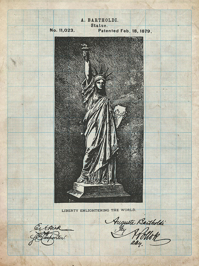 Landmark Digital Art - Pp474-antique Grid Parchment Statue Of Liberty Poster by Cole Borders