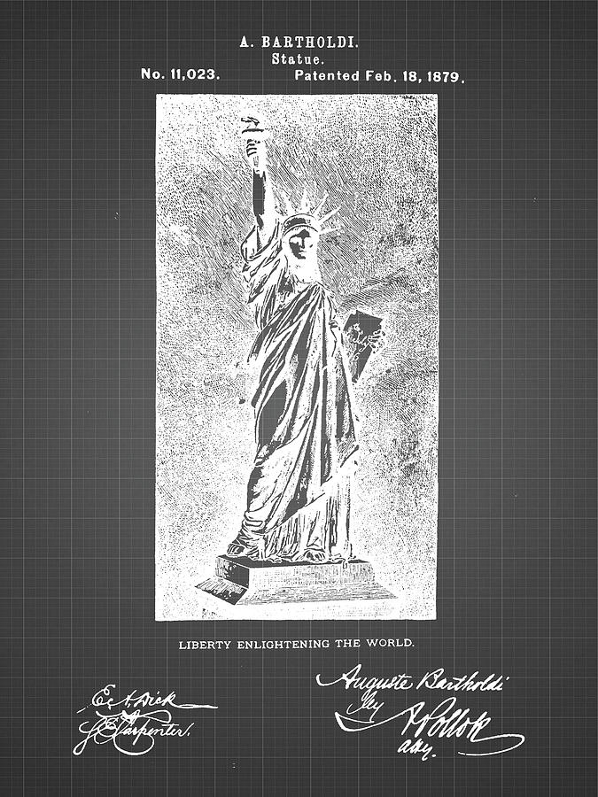 Landmark Digital Art - Pp474-black Grid Statue Of Liberty Poster by Cole Borders