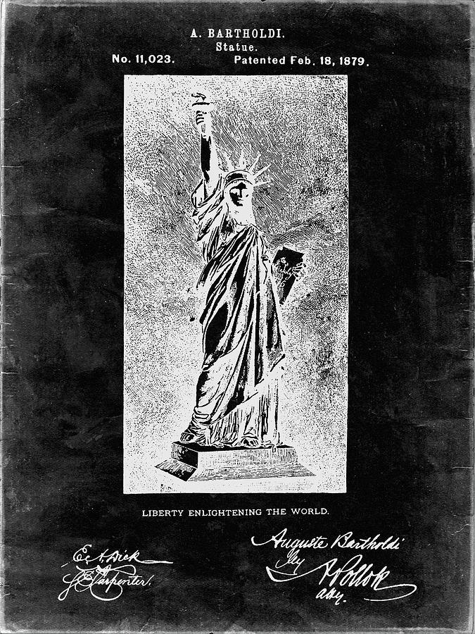 Landmark Digital Art - Pp474-black Grunge Statue Of Liberty Poster by Cole Borders