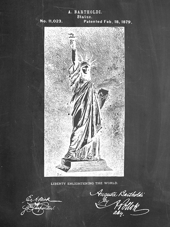 Landmark Digital Art - Pp474-chalkboard Statue Of Liberty Poster by Cole Borders