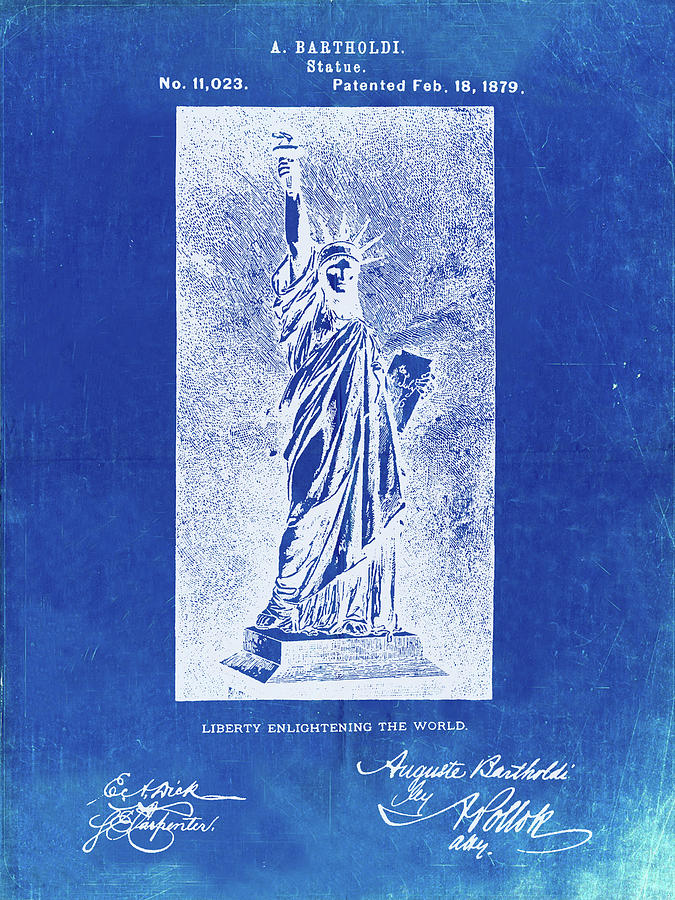 Landmark Digital Art - Pp474-faded Blueprint Statue Of Liberty Poster by Cole Borders