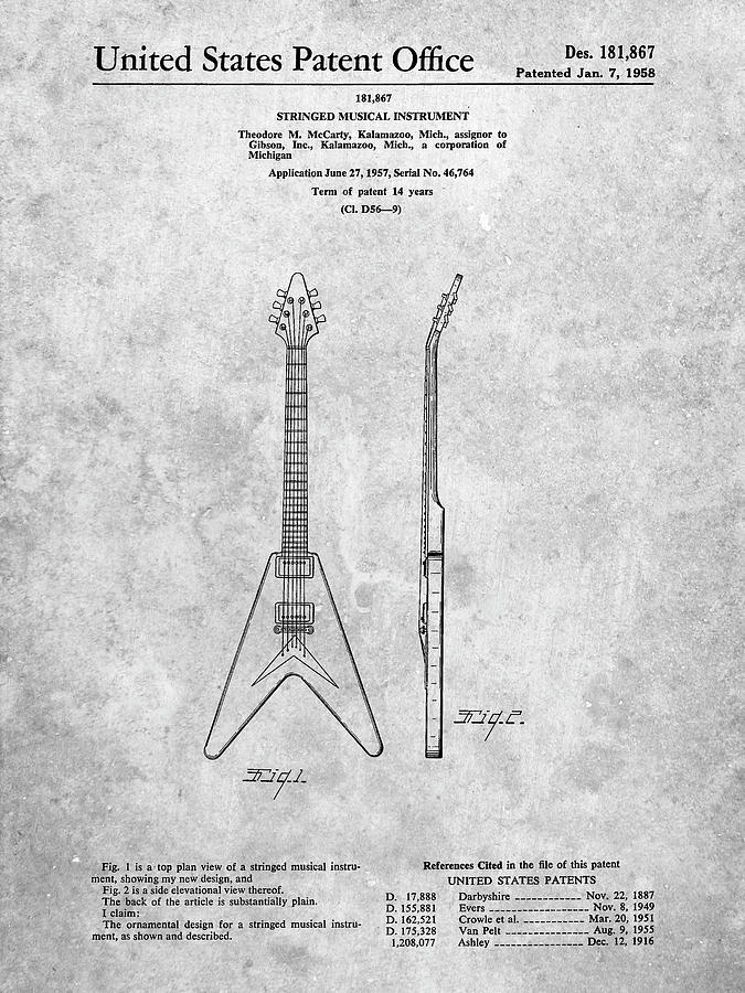 Music Digital Art - Pp48-slate Gibson Flying V Guitar Poster by Cole Borders