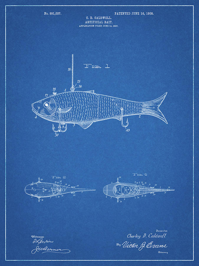 Sports Digital Art - Pp485-blueprint Fishing Artificial Bait Poster by Cole Borders