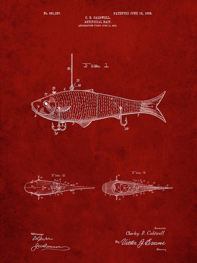 Pp485-burgundy Fishing Artificial Bait Poster Digital Art by Cole