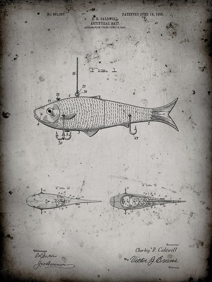 Pp485-faded Grey Fishing Artificial Bait Poster Digital Art by