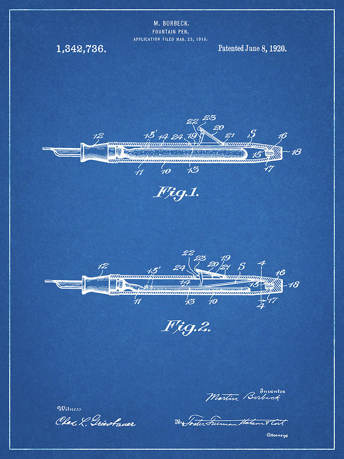 Pp486blueprint Houston Fountain Pen Company 1920 Patent Poster Digital