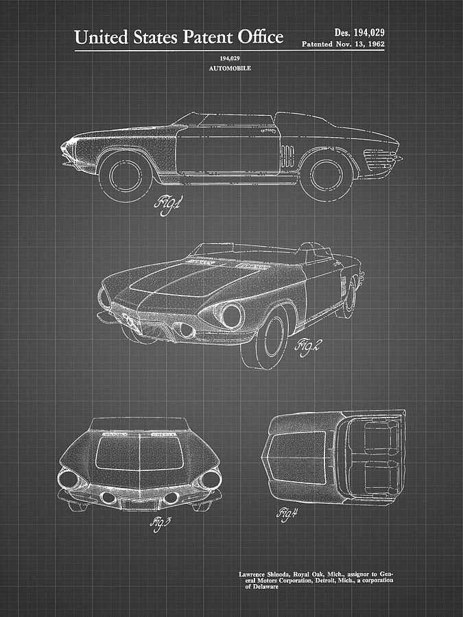 Transportation Digital Art - Pp489-black Grid 1962 Chevrolet Covair Super Spyder Concept Patent Print by Cole Borders