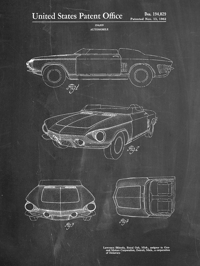 Transportation Digital Art - Pp489-chalkboard 1962 Chevrolet Covair Super Spyder Concept Patent Print by Cole Borders