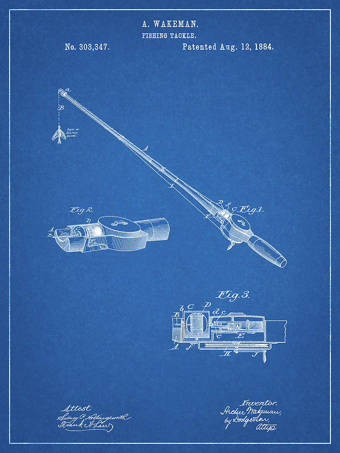 Pp490-blueprint Fishing Rod And Reel 1884 Patent Poster Digital