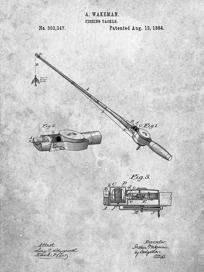 Sports Digital Art - Pp490-slate Fishing Rod And Reel 1884 Patent Poster by Cole Borders