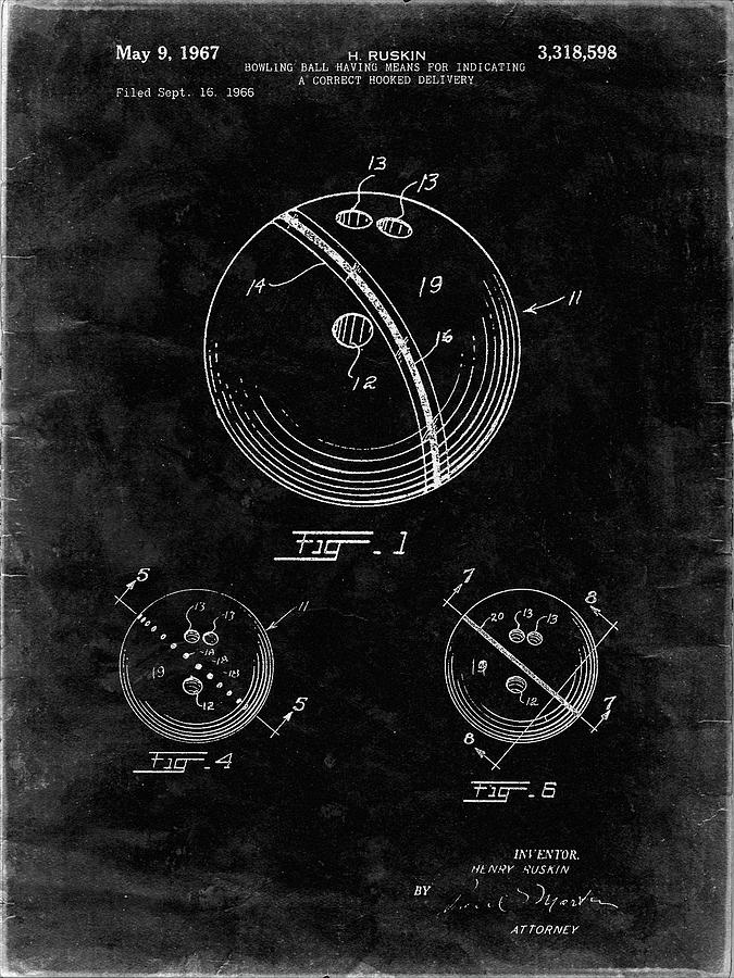 Pp493-black Grunge Bowling Ball 1967 Patent Poster Digital Art by Cole ...