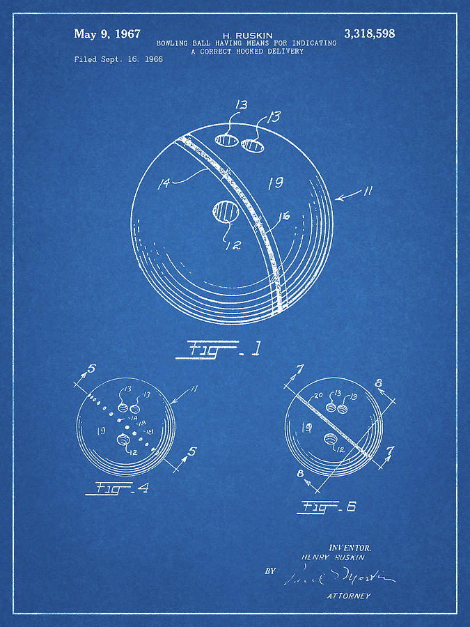 Sports Digital Art - Pp493-blueprint Bowling Ball 1967 Patent Poster by Cole Borders