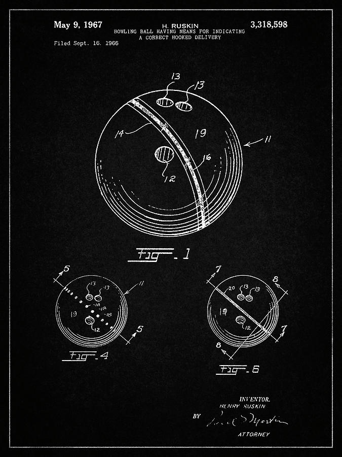 Sports Digital Art - Pp493-vintage Black Bowling Ball 1967 Patent Poster by Cole Borders