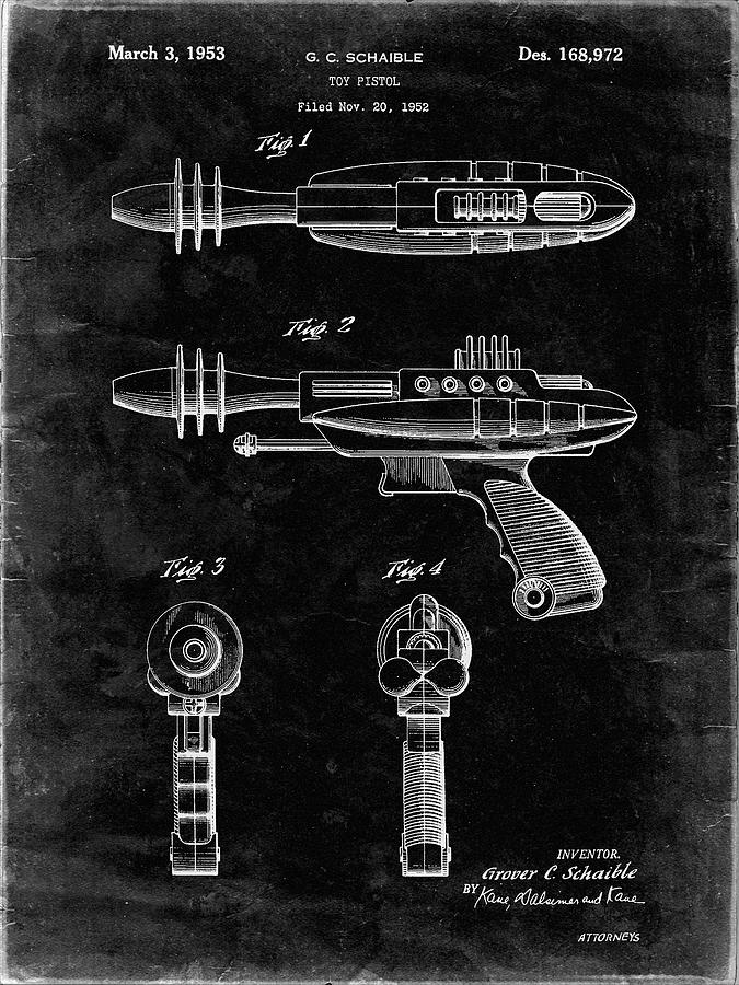 Pp498-black Grunge Toy Laser Gun Patent Print Digital Art by Cole