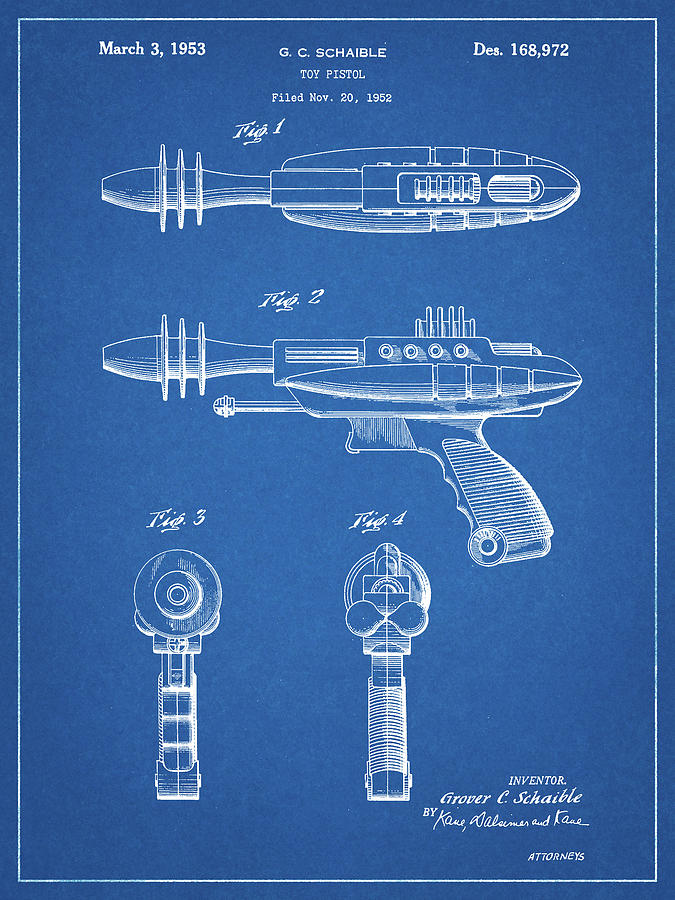 Space Digital Art - Pp498-blueprint Toy Laser Gun Patent Print by Cole Borders