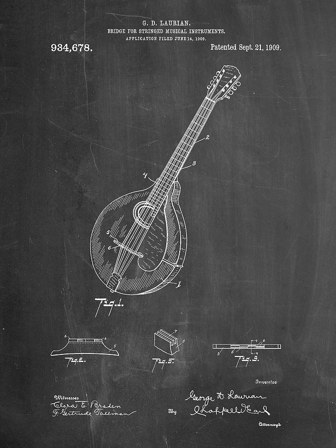 Pp499chalkboard Gibson Mandolin Bridge Patent Poster Digital Art by