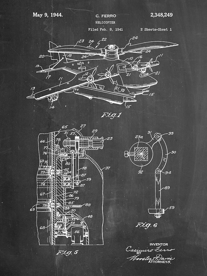 Transportation Digital Art - Pp500-chalkboard Early Helicopter Patent Poster by Cole Borders