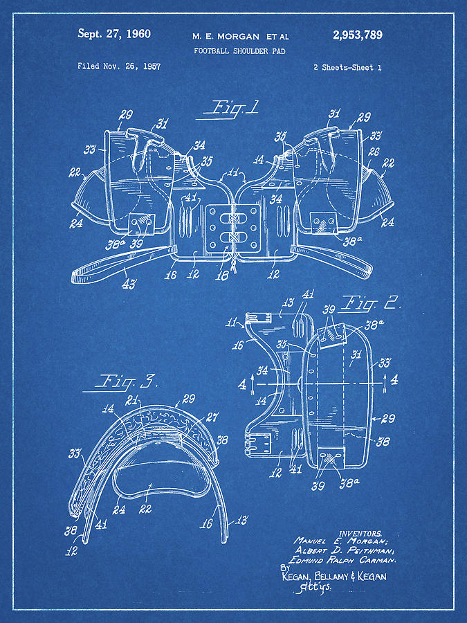 Sports Digital Art - Pp504-blueprint Vintage Football Shoulder Pads Patent Poster by Cole Borders