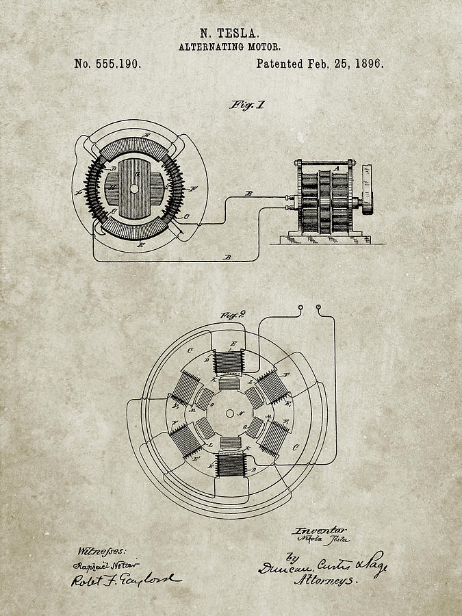 Pp505-sandstone Tesla Alternating Motor Patent Poster Digital Art by ...