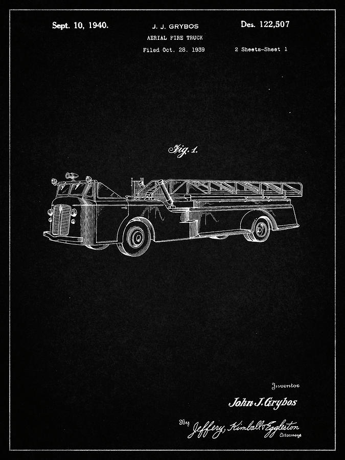 Transportation Digital Art - Pp506-vintage Black Firetruck 1940 Patent Poster by Cole Borders