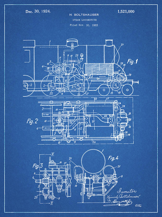 Transportation Digital Art - Pp516-blueprint Steam Train Locomotive Patent Poster by Cole Borders