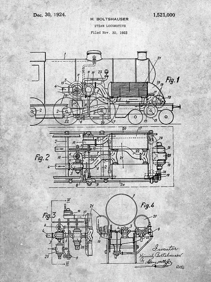 Transportation Digital Art - Pp516-slate Steam Train Locomotive Patent Poster by Cole Borders