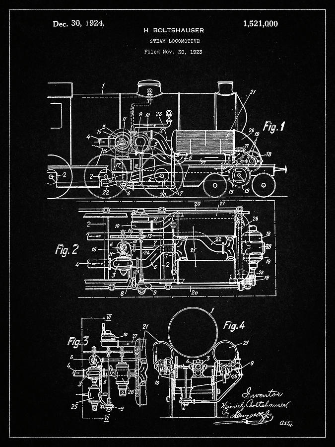 Transportation Digital Art - Pp516-vintage Black Steam Train Locomotive Patent Poster by Cole Borders