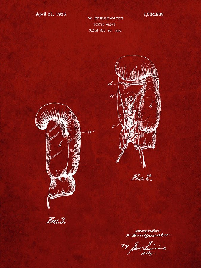 Sports Digital Art - Pp517-burgundy Boxing Glove 1925 Patent Poster by Cole Borders