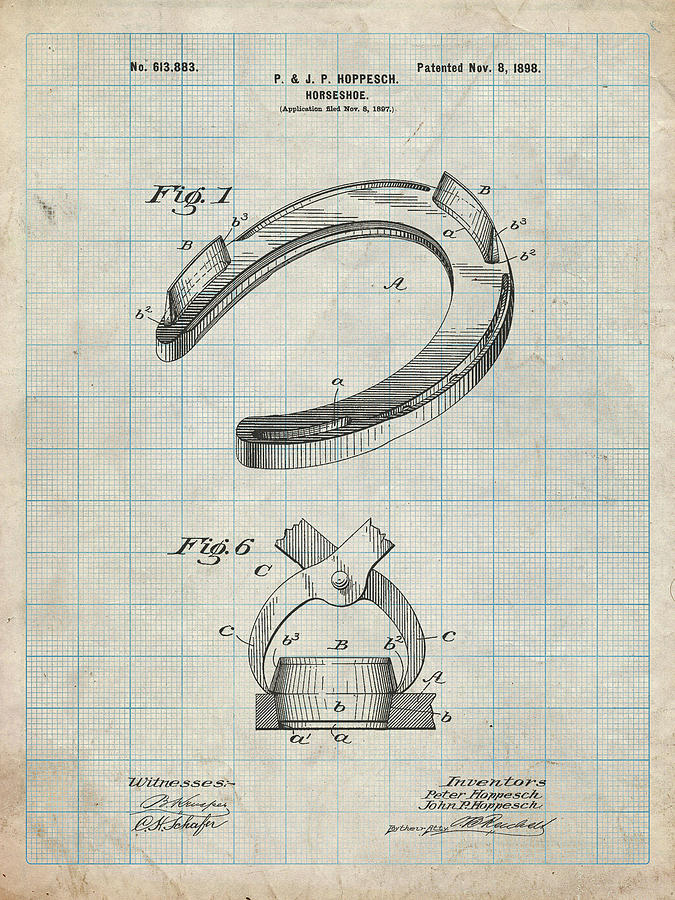 Horse Digital Art - Pp523-antique Grid Parchment Horseshoe Patent Poster by Cole Borders