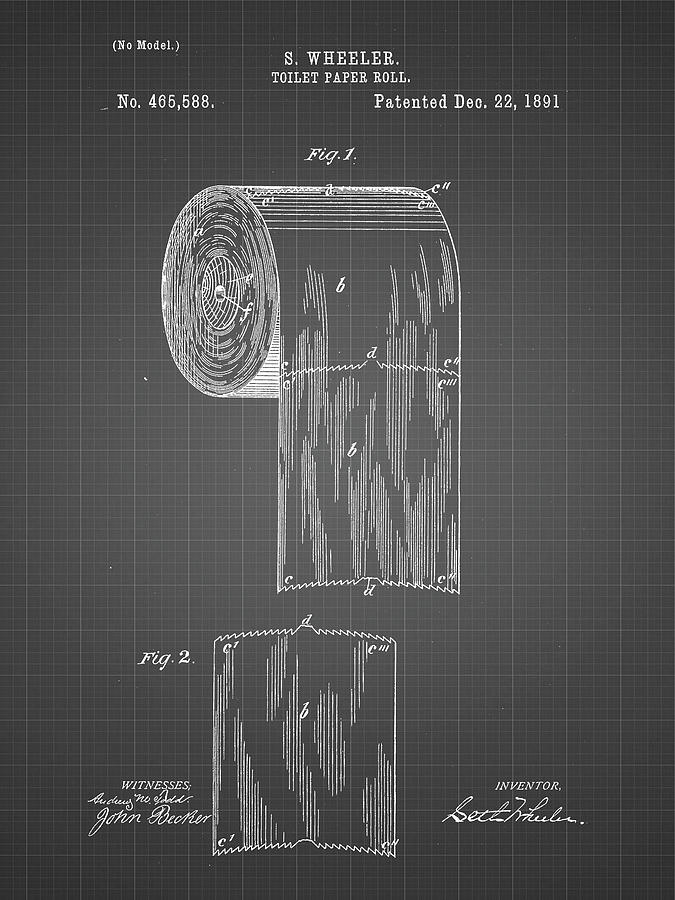 Bathroom Sign Digital Art - Pp53-black Grid Toilet Paper Patent by Cole Borders