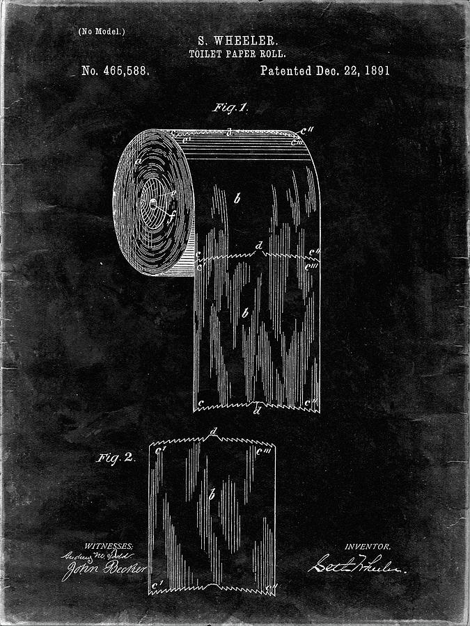 Bathroom Sign Digital Art - Pp53-black Grunge Toilet Paper Patent by Cole Borders
