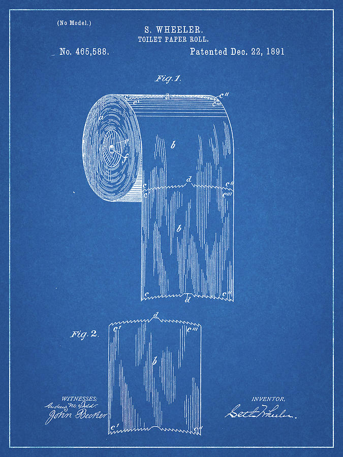 Bathroom Sign Digital Art - Pp53-blueprint Toilet Paper Patent by Cole Borders