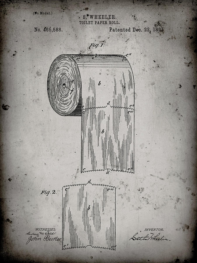 Bathroom Sign Digital Art - Pp53-faded Grey Toilet Paper Patent by Cole Borders