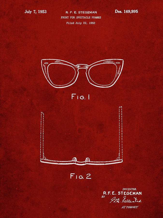 Ray Bans Digital Art - Pp541-burgundy Ray Ban Horn Rimmed Glasses Patent Poster by Cole Borders