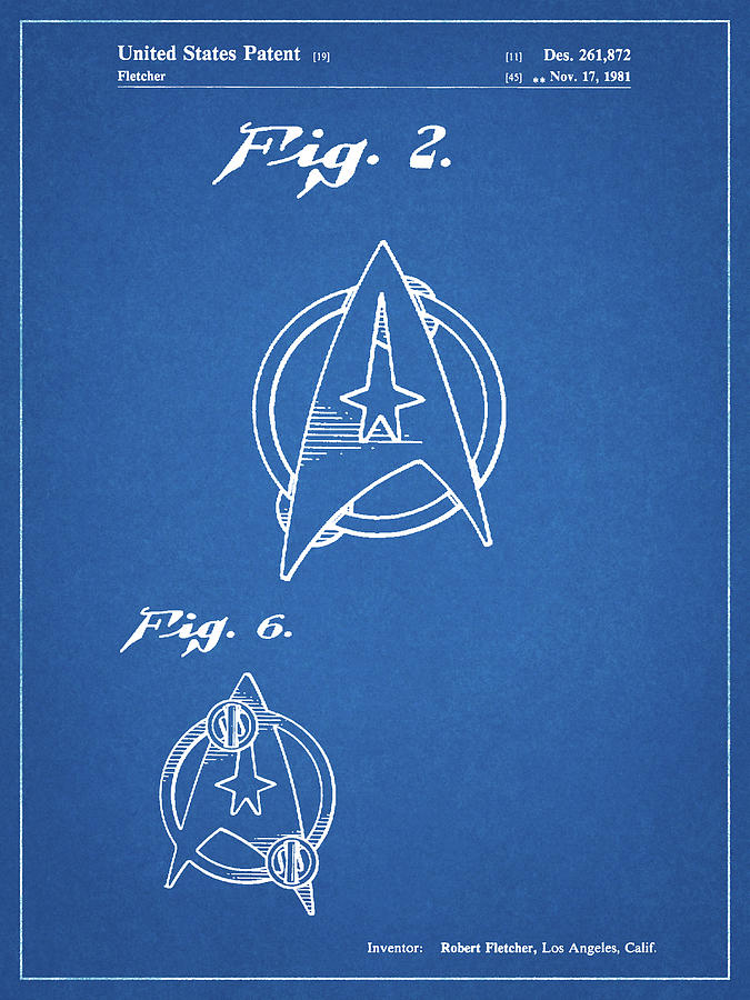 Star Trek Digital Art - Pp544-blueprint Star Trek Star Fleet Insignia Patent Poster by Cole Borders