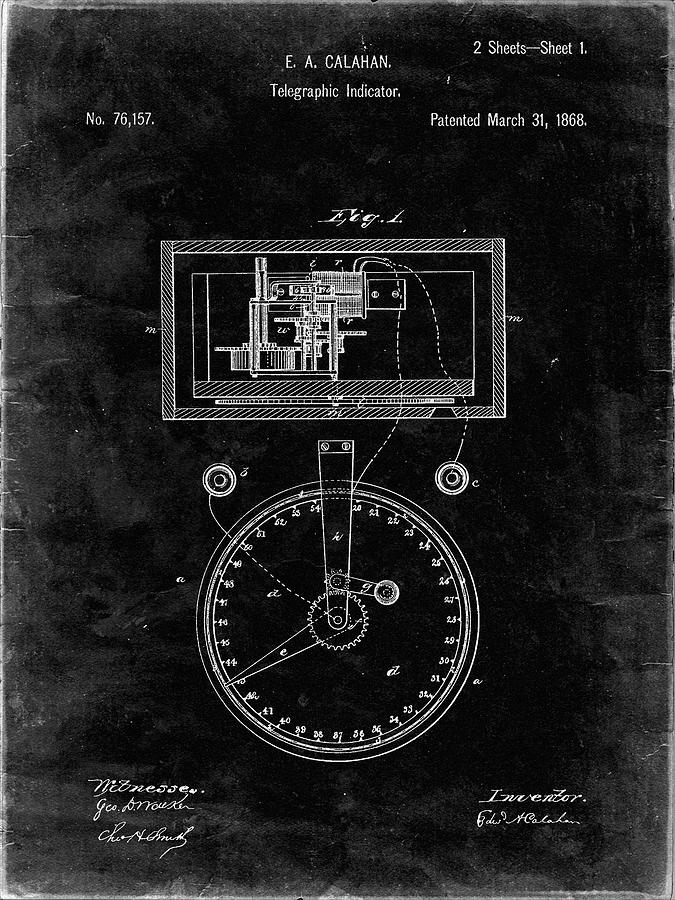 Objects Digital Art - Pp546-black Grunge Stock Telegraphic Ticker 1868 Patent Poster by Cole Borders