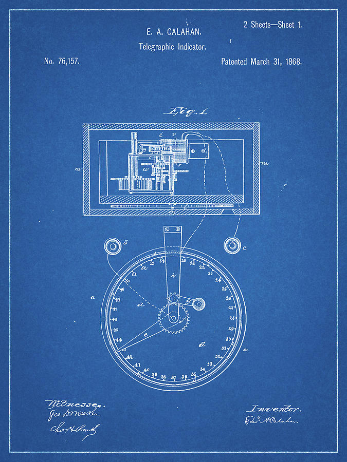Objects Digital Art - Pp546-blueprint Stock Telegraphic Ticker 1868 Patent Poster by Cole Borders