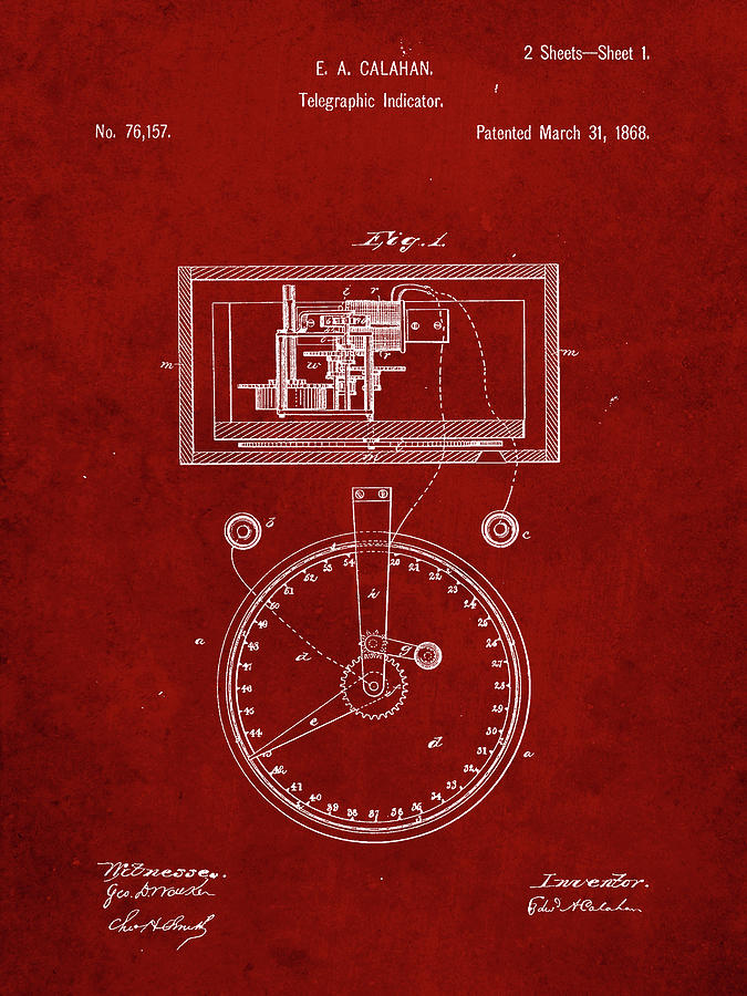 Objects Digital Art - Pp546-burgundy Stock Telegraphic Ticker 1868 Patent Poster by Cole Borders
