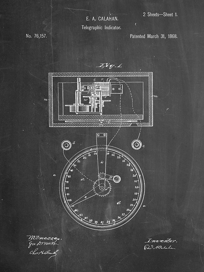 Objects Digital Art - Pp546-chalkboard Stock Telegraphic Ticker 1868 Patent Poster by Cole Borders