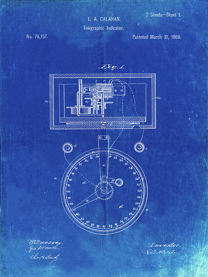 Objects Digital Art - Pp546-faded Blueprint Stock Telegraphic Ticker 1868 Patent Poster by Cole Borders